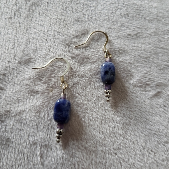 Elegant Handmade Blue Sodalite and Silver Dangle Earrings - Picture 1 of 1